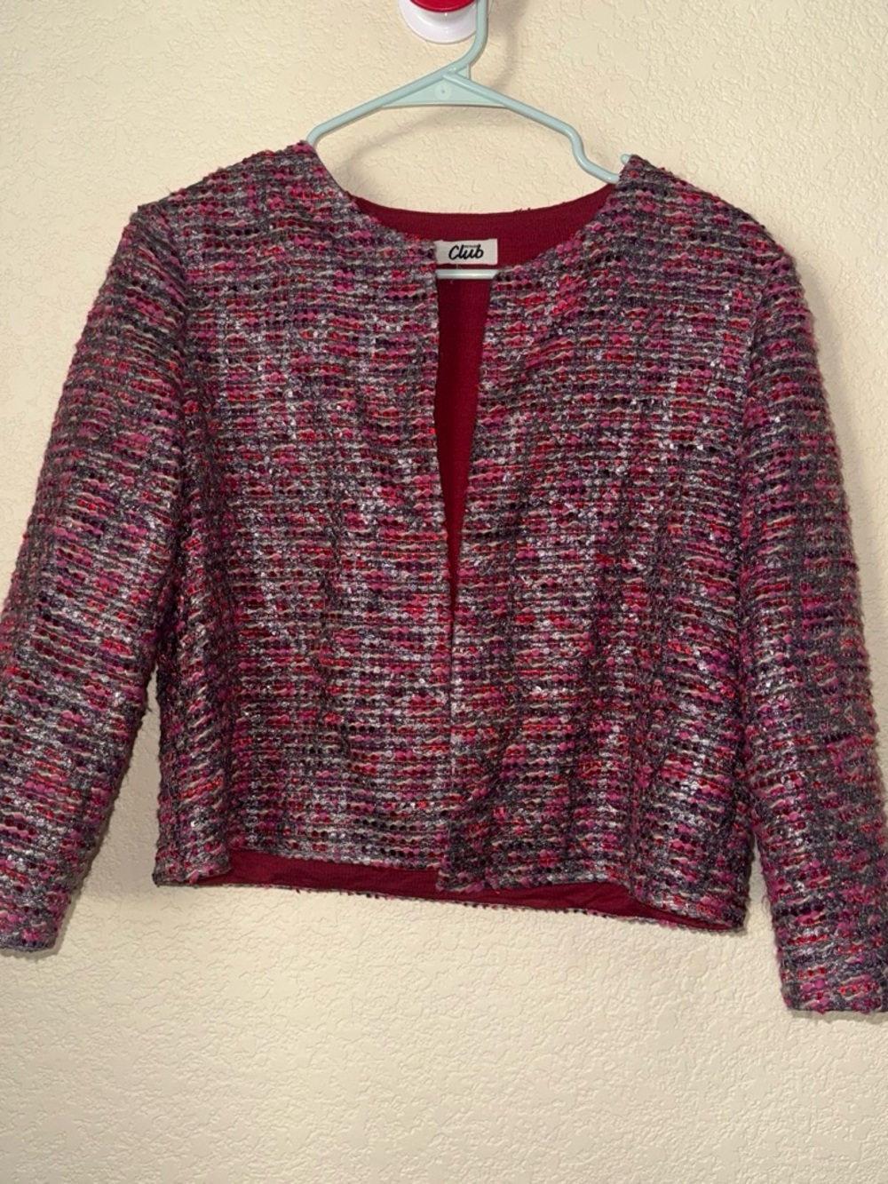 Beymen Club Pink Burgundy Tweed Cropped Jacket Size M